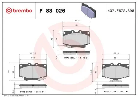Гальмівні колодки, дискове гальмо.) BREMBO P83026