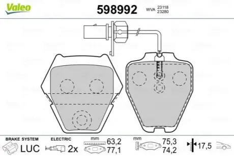 Гальмівні колодки, дискове гальмо.) Valeo 598992