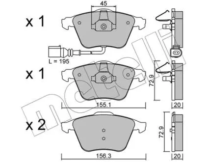Колодки гальмівні (передні) Audi A3/TT/VW Golf VI/Scirocco III 08-14 (+датчик) Metelli 2205494