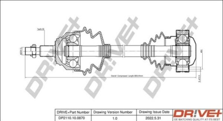 Піввісь (передня) VW Bora/Golf 98-06 (R) DR!VE+ DP2110100870