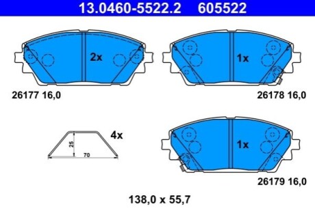 Колодки тормозные (передние) Mazda 3 19- ATE 13046055222