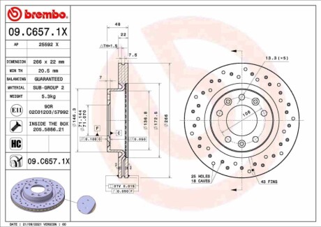 Tarcza ham. PEUGEOT/PEUGEOT (DF-PSA) BREMBO 09C6571X (фото 1)