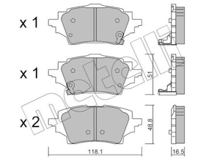 Колодки гальмівні (задні) Toyota Yaris 20-/Corolla 18-/Suzuki Swace 20-/Mazda 2 22- (+датчики) Metelli 2212280