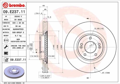 Диск гальмівний передн лів/прав BREMBO 09E23711