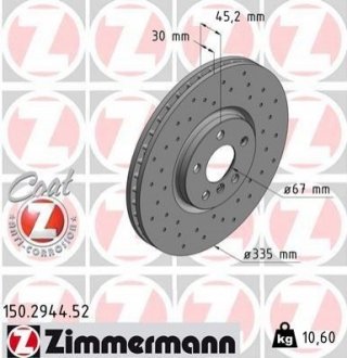 Диск тормозной MINI COOPER S 13- ZIMMERMANN 150294452