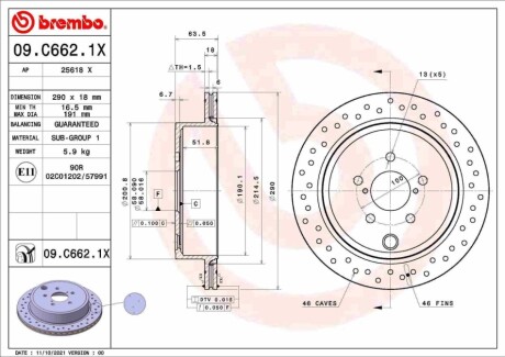 Tarcza ham. ty SUBARU/TOYOTA BREMBO 09C6621X (фото 1)