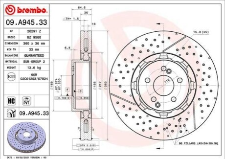 Tarcza ham. AMG GT dual cast BREMBO 09A94533