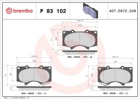 Комплект тормозных колодок BREMBO P83102X