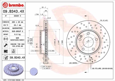 Tarcza ham. MERCEDES-BENZ BREMBO 09B3434X