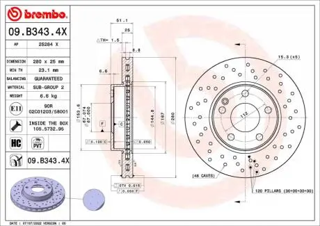 Tarcza ham. MERCEDES-BENZ BREMBO 09B3434X