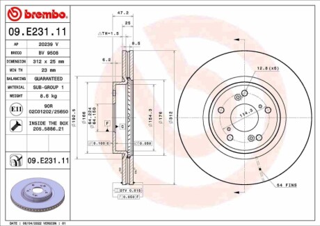 Диск тормозной передний BREMBO 09E23111