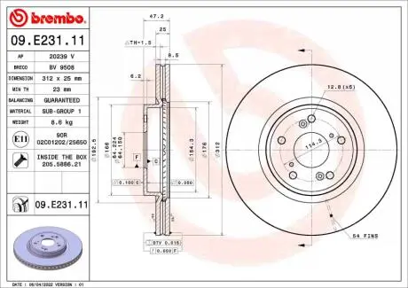 Диск гальмівний передній BREMBO 09E23111
