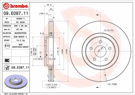 Диск тормозной передний BREMBO 09E09711