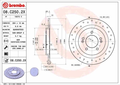 Tarcza ham. tył HYUNDAI BREMBO 08C2502X