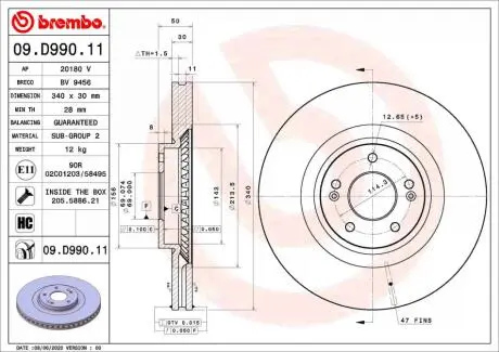 TARCZA HAMULCOWA PRZOD BREMBO 09D99011