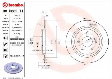 TARCZA HAMULCOWA TYL BREMBO 08D88211