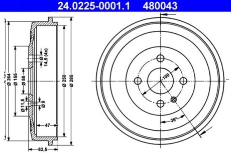 Тормозной барабан ATE 24022500011