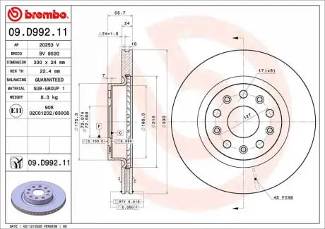 Tarcza ham. JEEP BREMBO 09D99211