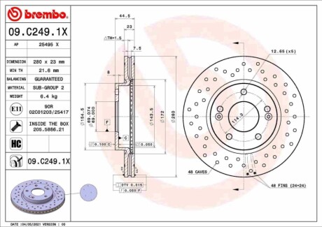 Диск тормозной, BREMBO 09C2491X