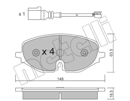 Колодки гальмівні (передні) Audi A3/Skoda Octavia/Seat Leon/VW Golf VIII 19-/Caddy 20- (+датчики) Metelli 2212800 (фото 1)