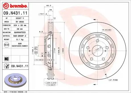 Диск гальмівний BREMBO 09N43111