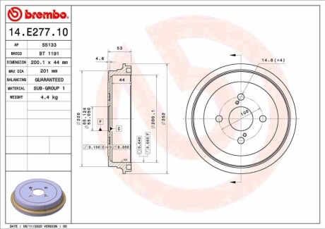 BEBEN HAMULCOWY BREMBO 14E27710