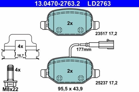 Brake pad set ATE 13047027632