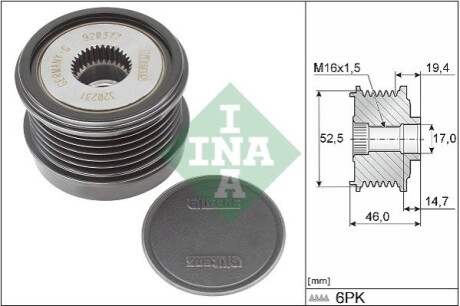 Шків генератора MB E-Class (W213) 1.5/2.0 (M264) 19- (6PK) INA 535037310