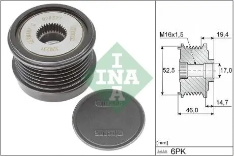 Шків генератора MB E-Class (W213) 1.5/2.0 (M264) 19- (6PK) INA 535037310