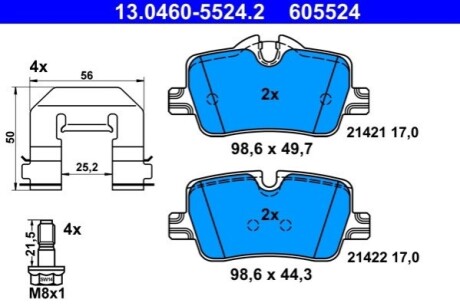 Колодки гальмівні (задні) BMW 3 (G20/G21/G80/G81/G28)/4 (G22/G23/G82/G83/G26) 18-/2 (G42/G87) 21- ATE 13046055242