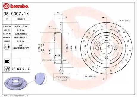Tarcza ham. BREMBO 08C3071X
