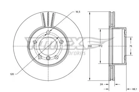 Диск гальмівний (передній) BMW 5 (F10/F11/F18) 10- (330x24) PRO+ TOMEX TX7397
