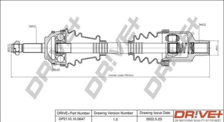 Піввісь (передня) Renault Clio 1.2/1.4/1.6 98- (R) (+ABS=26z) (21x51.5x715) DR!VE+ DP2110100647