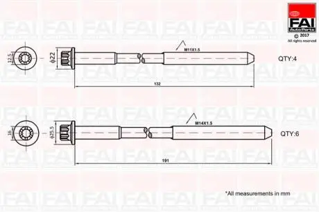 FIAT Комплект гвинтів голівки циліндра DUCATO 2.3 JTD 01-06, IVECO DAILY III 03-06, UAZ PATRIOT 2.3 D 06- FAI B1625