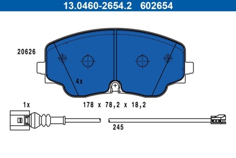 Колодки гальмівні (передні) VW Golf VIII/Tiguan 20- (ZF) (+датчик) ATE 13046026542