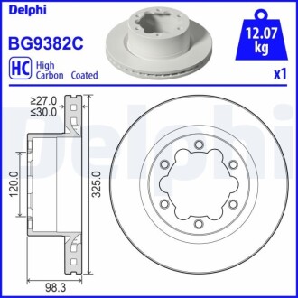 Диск гальмівний (задній) VW Crafter 16- (325x30) PRO Delphi BG9382C