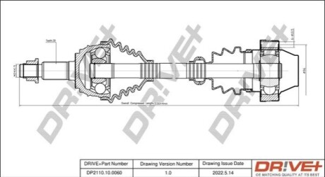 Піввісь (передня) VW Touareg/Audi Q7 3.0-6.0 02-18 (30x64.4/525) DR!VE+ DP2110100060