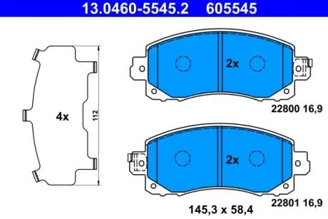 Фото колодки гальмівні (передні) Subaru Impreza 17- (Tokico) ATE 13046055452 Колодки гальмівні (передні) Subaru Impreza 17- (Tokico) ATE 13046055452