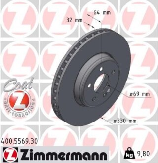 TARCZA HAMULC. MERCEDES W206 C-KLASA 21- PRZÓD ZIMMERMANN 400556930