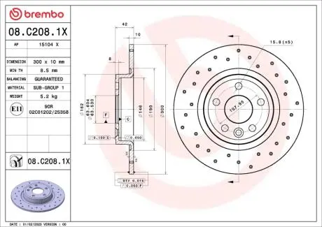 TARCZA HAMULC. LAND ROVER DISCOVERY 14- TYŁ BREMBO 08C2081X