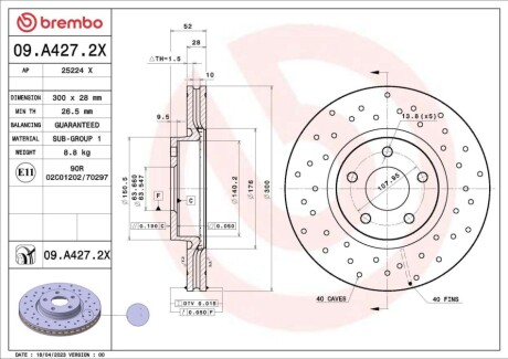 TARCZA HAMULC. FORD MONDEO IV 07-14 PRZÓD BREMBO 09A4272X