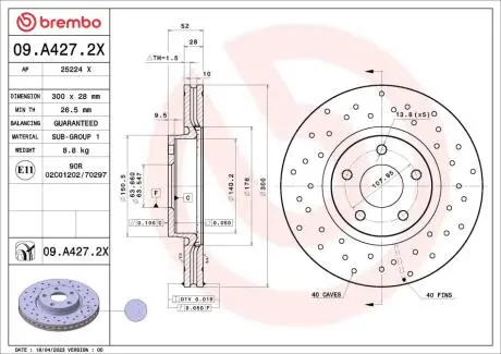 Фото tarcza hamulc. ford mondeo iv 07-14 przód BREMBO 09A4272X TARCZA HAMULC. FORD MONDEO IV 07-14 PRZÓD BREMBO 09A4272X