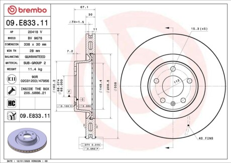 TARCZA HAMULC. AUDI A6 ALLROAD 18- PRZÓD BREMBO 09E83311 (фото 1)