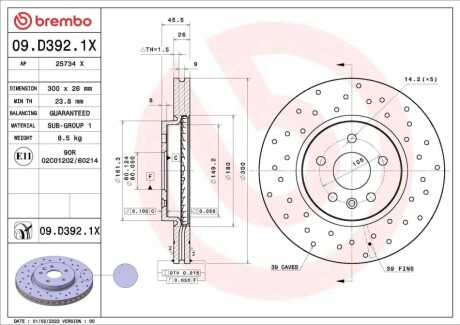 TARCZA HAMULC. OPEL ASTRA K 15-22 PRZÓD BREMBO 09D3921X