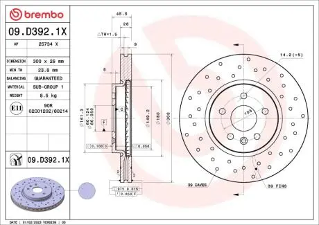 TARCZA HAMULC. OPEL ASTRA K 15-22 PRZÓD BREMBO 09D3921X