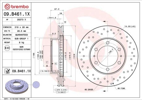 TARCZA HAMULC. TOYOTA LAND CRUISER 02- BREMBO 09B4611X