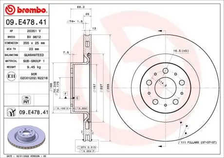 TARCZA HAMULC. TESLA MODEL Y 21- PRZÓD BREMBO 09E47841