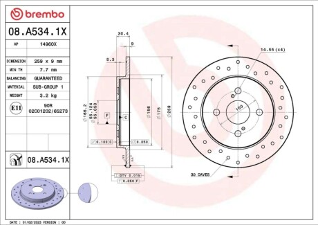 TARCZA HAMULC. TOYOTA YARIS 05-14 TYŁ BREMBO 08A5341X