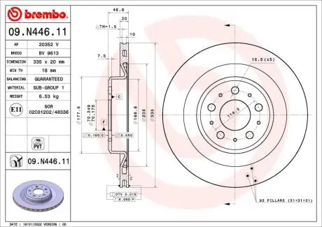 TARCZA HAMULC. TESLA MODEL Y 21- TYŁ BREMBO 09N44611