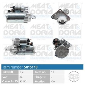 MEATDORIA CITROEN Стартер BERLINGO MULTISPACE (B9) 1.6 HDi 110 08-, C3 II (SC_) 1.6 HDi 115 12-, JUMPY II 2.0 i 07-16, PEUGEOT 2008 I 1.6 HDi 13-, OPEL COMBO E Tour 1.5 18-, SUZUKI SX4 1.6 DDIS MEAT&DORIA 5015119